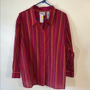 Villager Red and Orange Striped Button Down Shirt